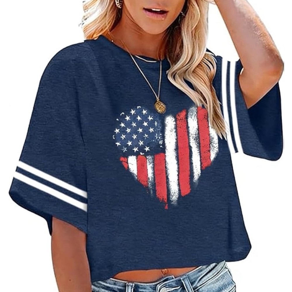 USA Flag Heart Crop Top